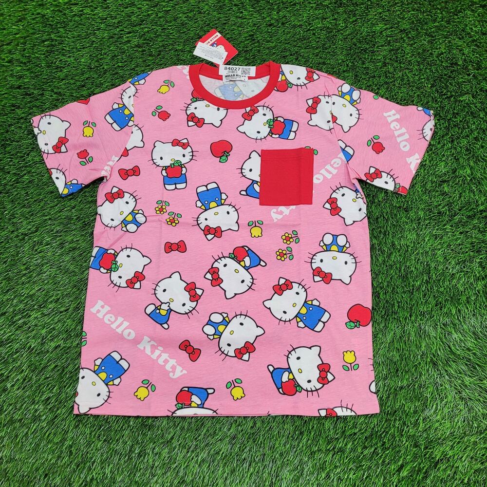 Hello-Kitty AOP Shirt Womens Large 21x26 Sanrio Kawaii Pink